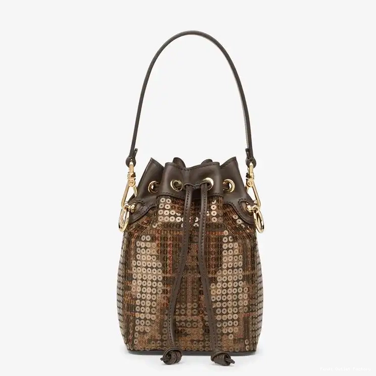 HOT Mon Brown Sequins with Bag Bucket In Fabric Tresor Mini FF Motif Fendi 0506